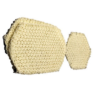 Vtg Handcrafted Cream Placemat 19x13 Set of 6 & Hexagon Centerpiece 13" NEW YK